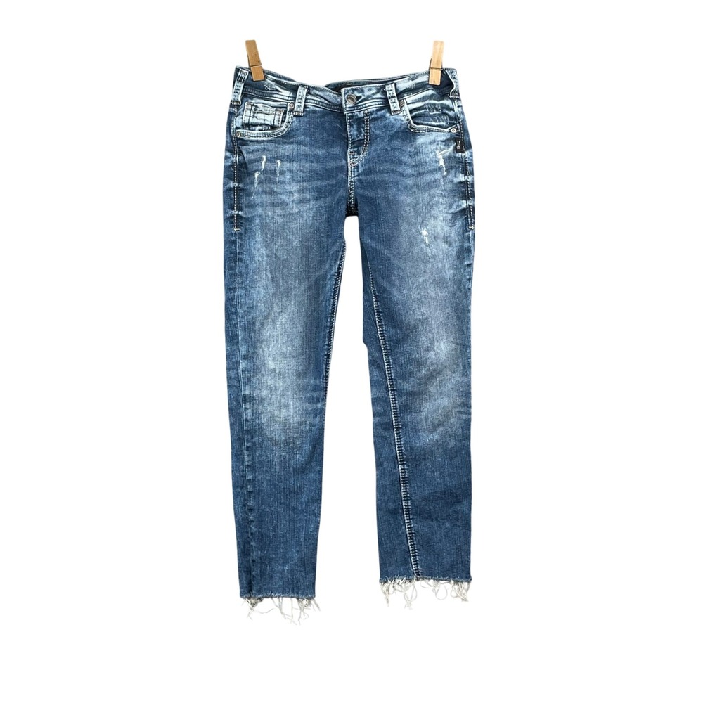 Silver Jeans Skinny Womens 29* Raw Hem Indie Biker Rocker Grunge